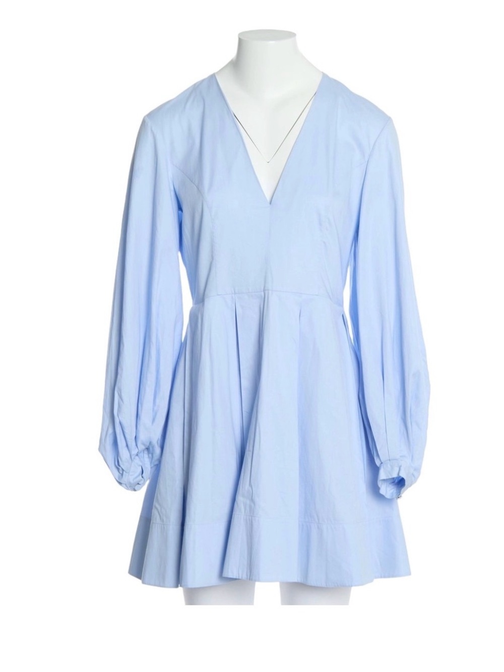KHAITE Light Blue Mini Dress with V-Neck and Balloon Sleeves